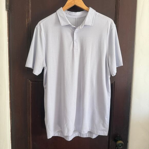 LULULEMON | Men's Evolution Stripe Polo Light Gray Tech Polo | Large - Picture 1 of 6